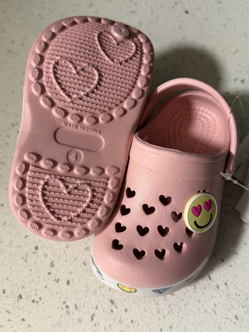 Kids Pink Heart-Detail Slip-On Clog with Smile Charm
